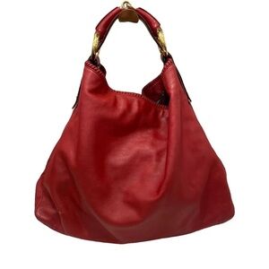 Red Leather Hobo Shoulder Bag